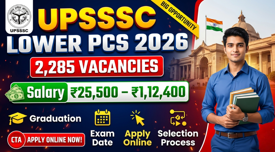 UPSSSC Lower PCS Recruitment 2026 – 2,285 Vacancies, Salary ₹25,500-₹1,12,400, Eligibility, Exam Date & Apply Online