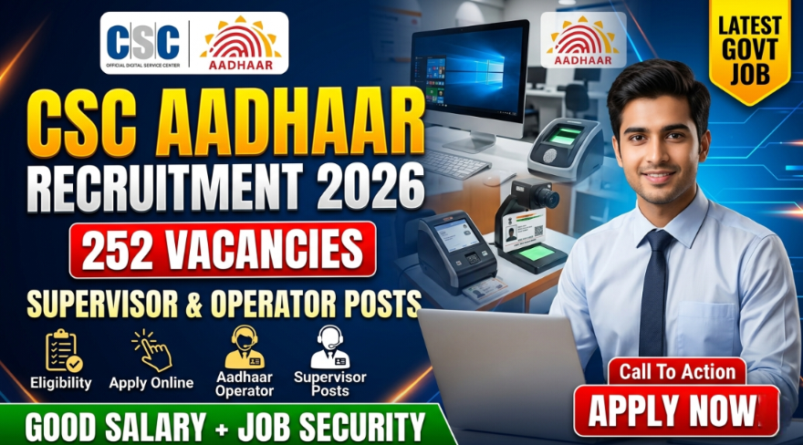 CSC Aadhaar Supervisor/Operator Recruitment 2026 – 252 Vacancies, Salary,Eligibility & Apply