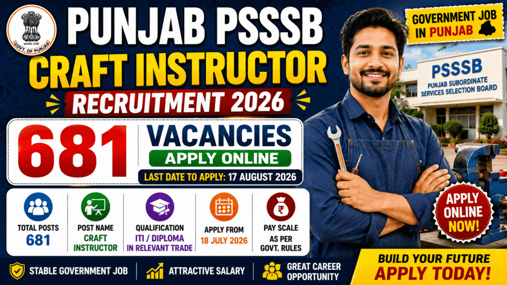Punjab PSSSB Craft Instructor Recruitment 2026