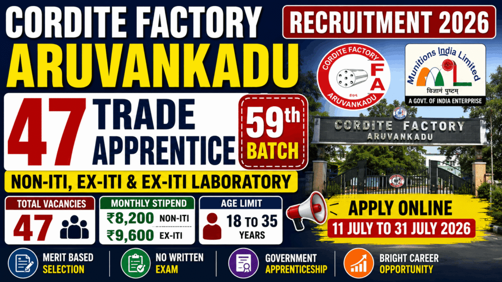Cordite Factory Aruvankadu Apprentice Recruit