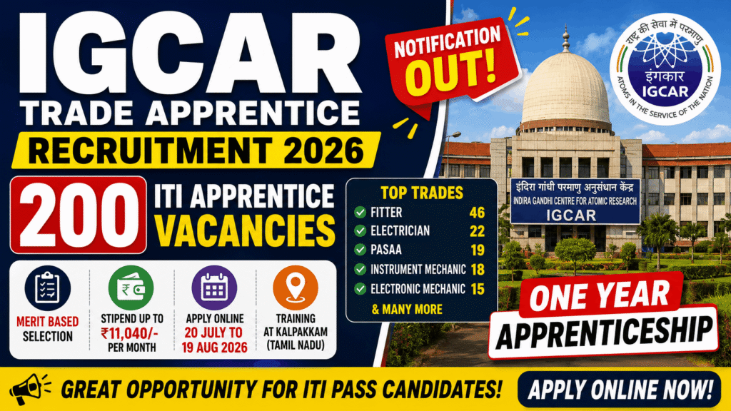 IGCAR Trade Apprentice Recruitment 2026: