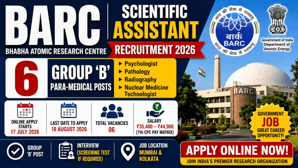 BARC Scientific Assistant Recruitment 2026