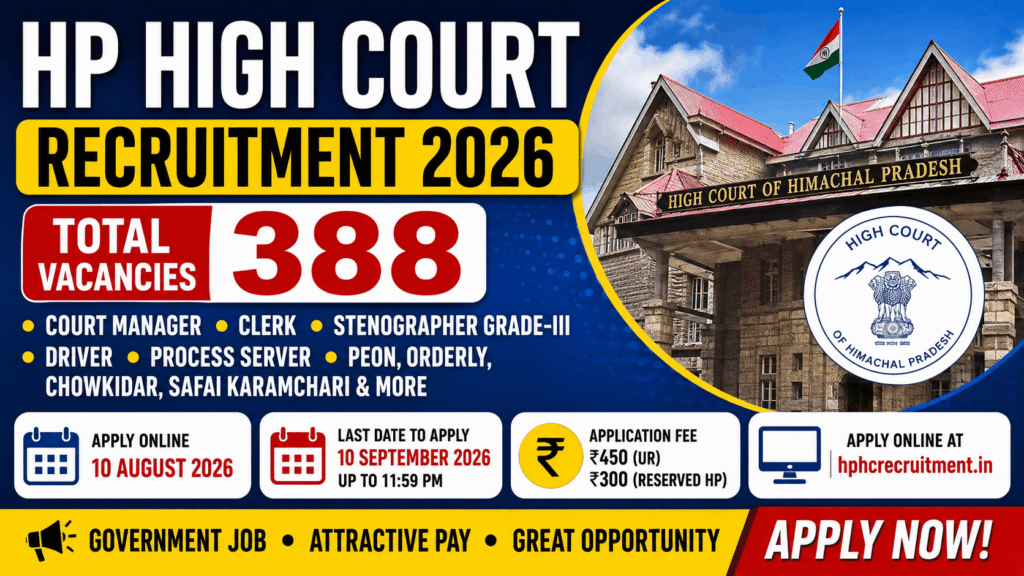 HP High Court Recruitment 2026: Apply Online for 388 Posts